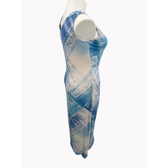 Tommy Bahama Womens XL Blue White Abstract Maxi Dress Sleeveless Wrap - Picture 3 of 6